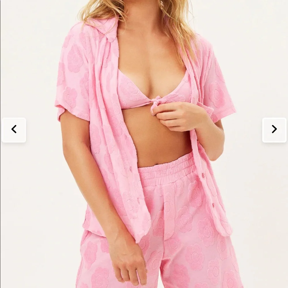 Frankie's Bikinis Pink Floral Terry Shirt